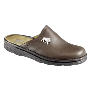 Lädertofflor med vildsvinsmotiv