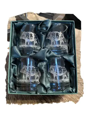 whiskyglas med vildsvinsmotiv (4 glas)