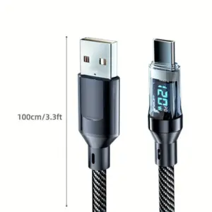 USB till USB-C laddkabel - svart med wattmätare