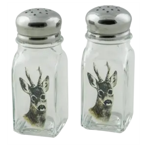 Salt- och pepparset med färgstarkt jaktmotiv av en råbock