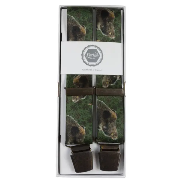 Portia hängslen med motiv av vildsvinshuvud