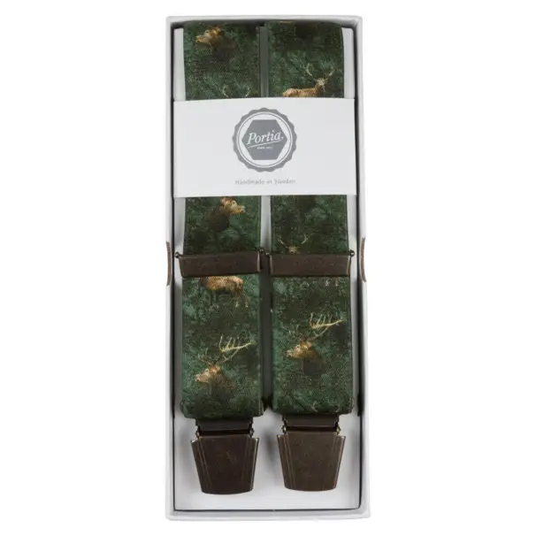 Portia hängslen med kronhjortsmotiv