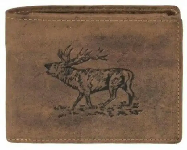 Läderplånbok med kronhjortmotiv