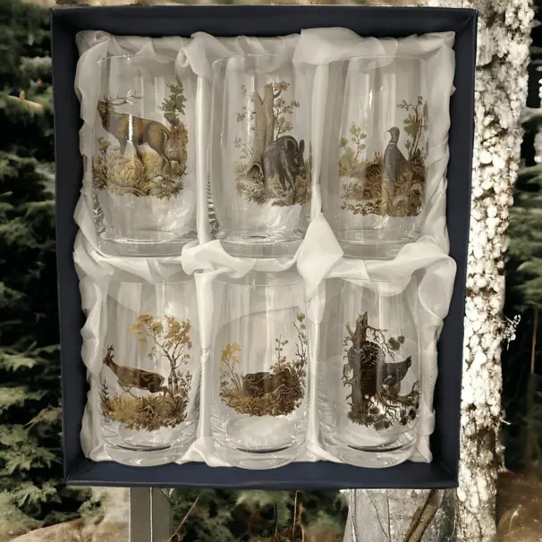 Ölglas med vildtmotiv (6 glas)