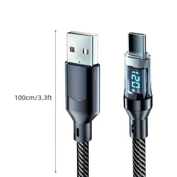 USB till USB-C laddkabel - svart med wattmätare
