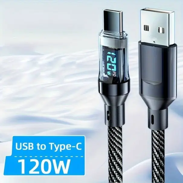USB till USB-C laddkabel - svart med wattmätare