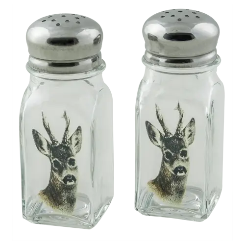 Salt- och pepparset med färgstarkt jaktmotiv av en råbock